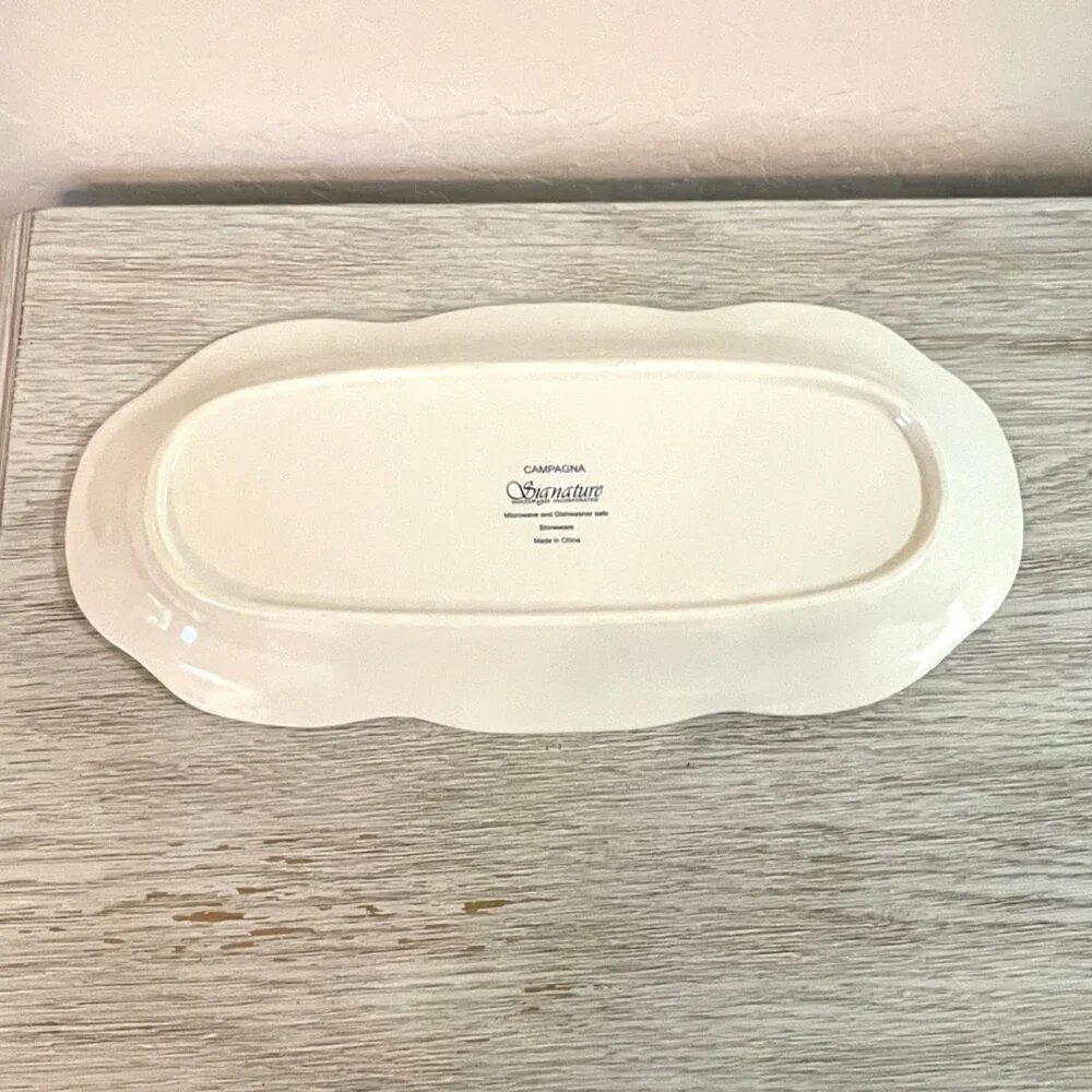 Signature Housewares Campagna Beige Oval Serving Tray Platter Dish Stoneware